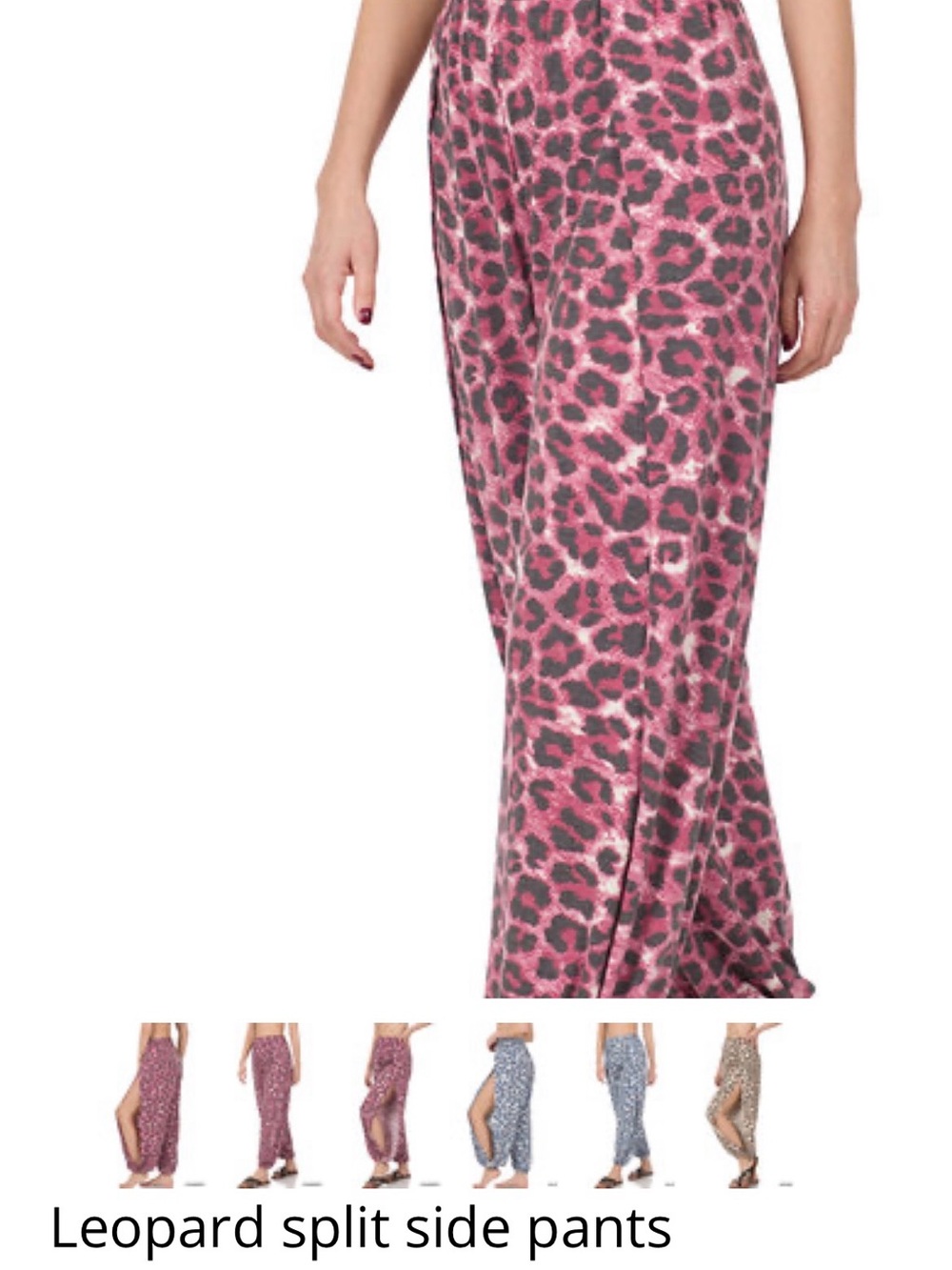 Zenana Outfitters Pink Leopard-Print side split pants